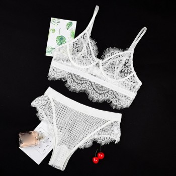 Sexy Lace Bra And Panty Set Women Lingerie Bralette Thong Panties G-string Underwear Wire Free Bra & Brief Sets #T1P